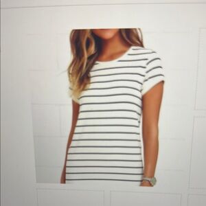Lulus Cafe Society Black and White Striped Shirt Dress-Size L